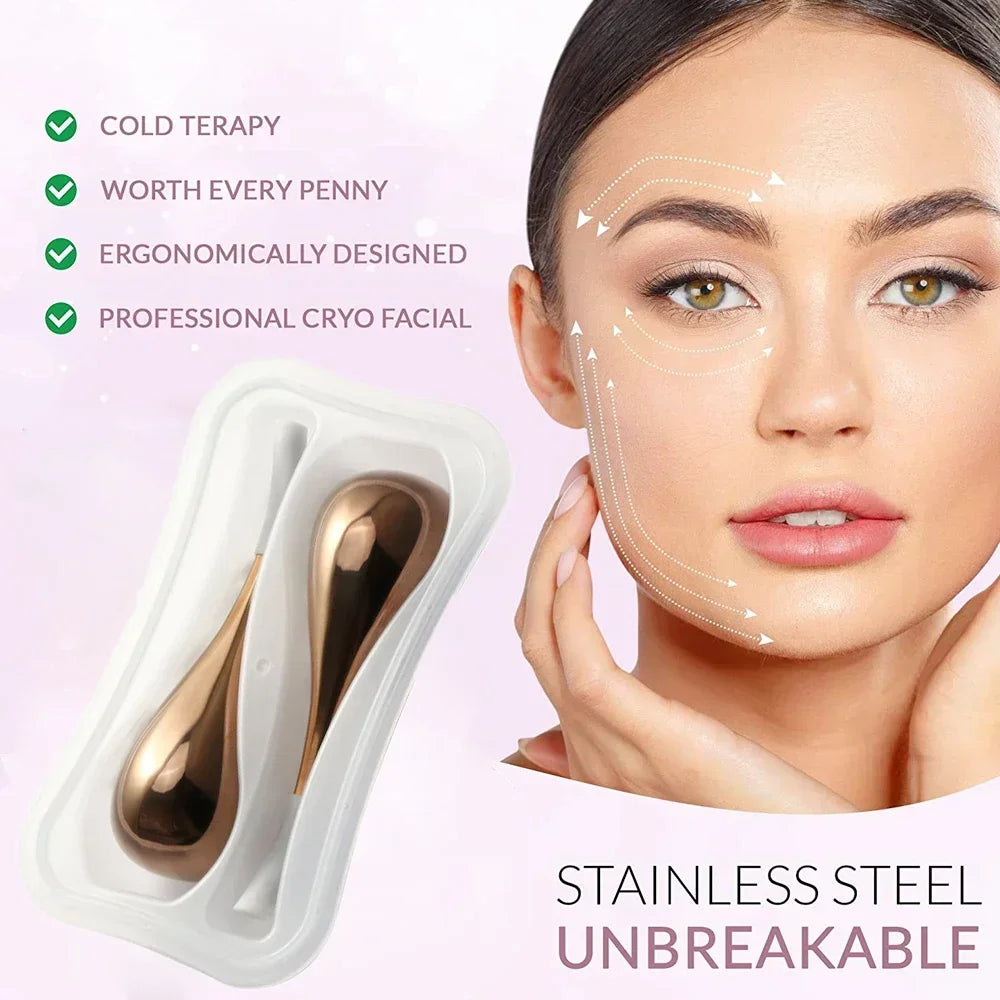 Ice Globes for Face: 2-Piece Stainless Steel Cryo Facial Massager Set Relaxation Treatment Tidesmit
