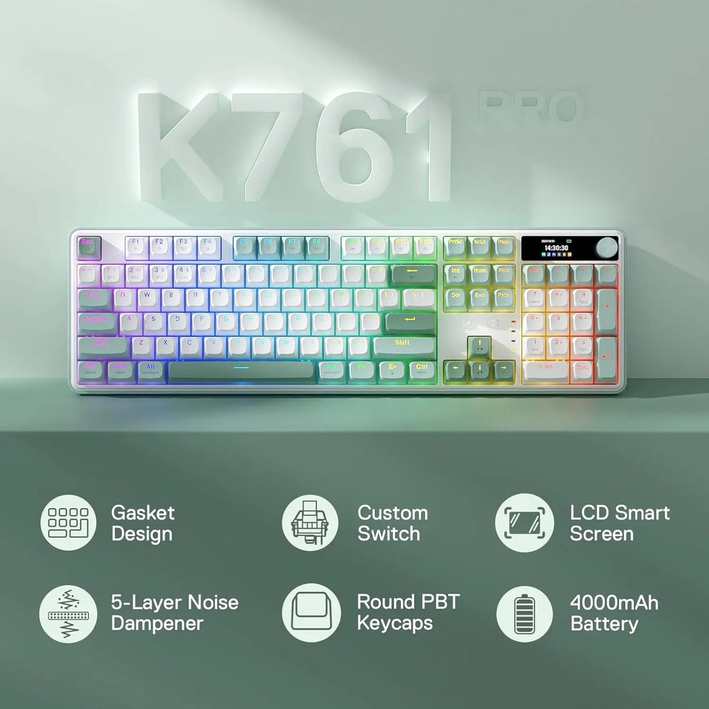 Redragon K761 Wireless Gasket Gaming Keyboard w/Hype Screen & Knob, 104 Keys Mechanical Keyboard
