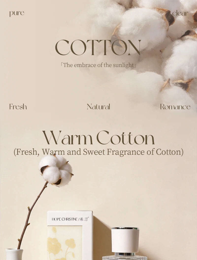 Hope Christine Warm Cotton unisex perfume: fresh, sweet, long-lasting niche fragrance in a square glass bottle.