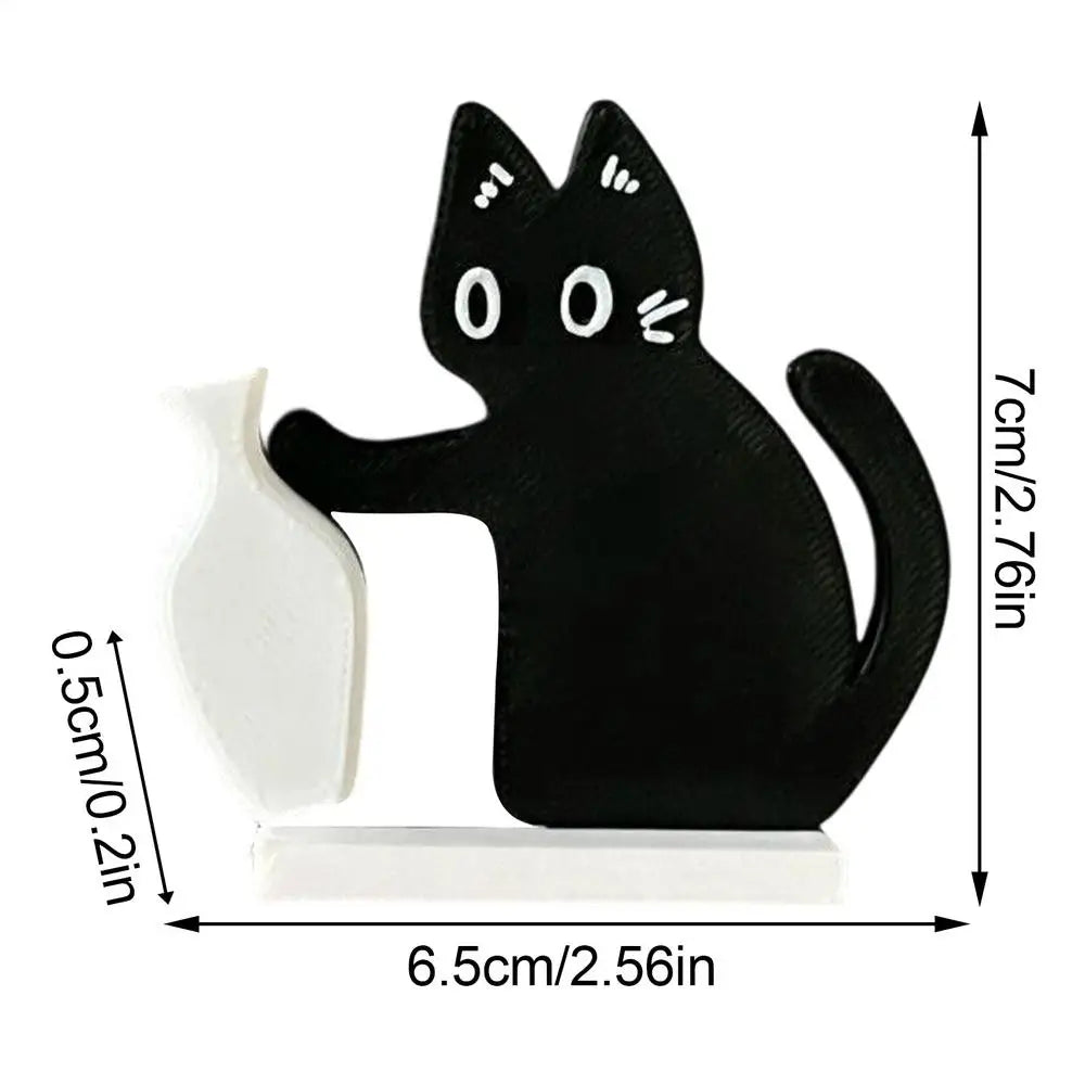 Black cat vase memorial box magnet, 2.76-inch pet loss keepsake gift for cat lovers. Cute decor for home.