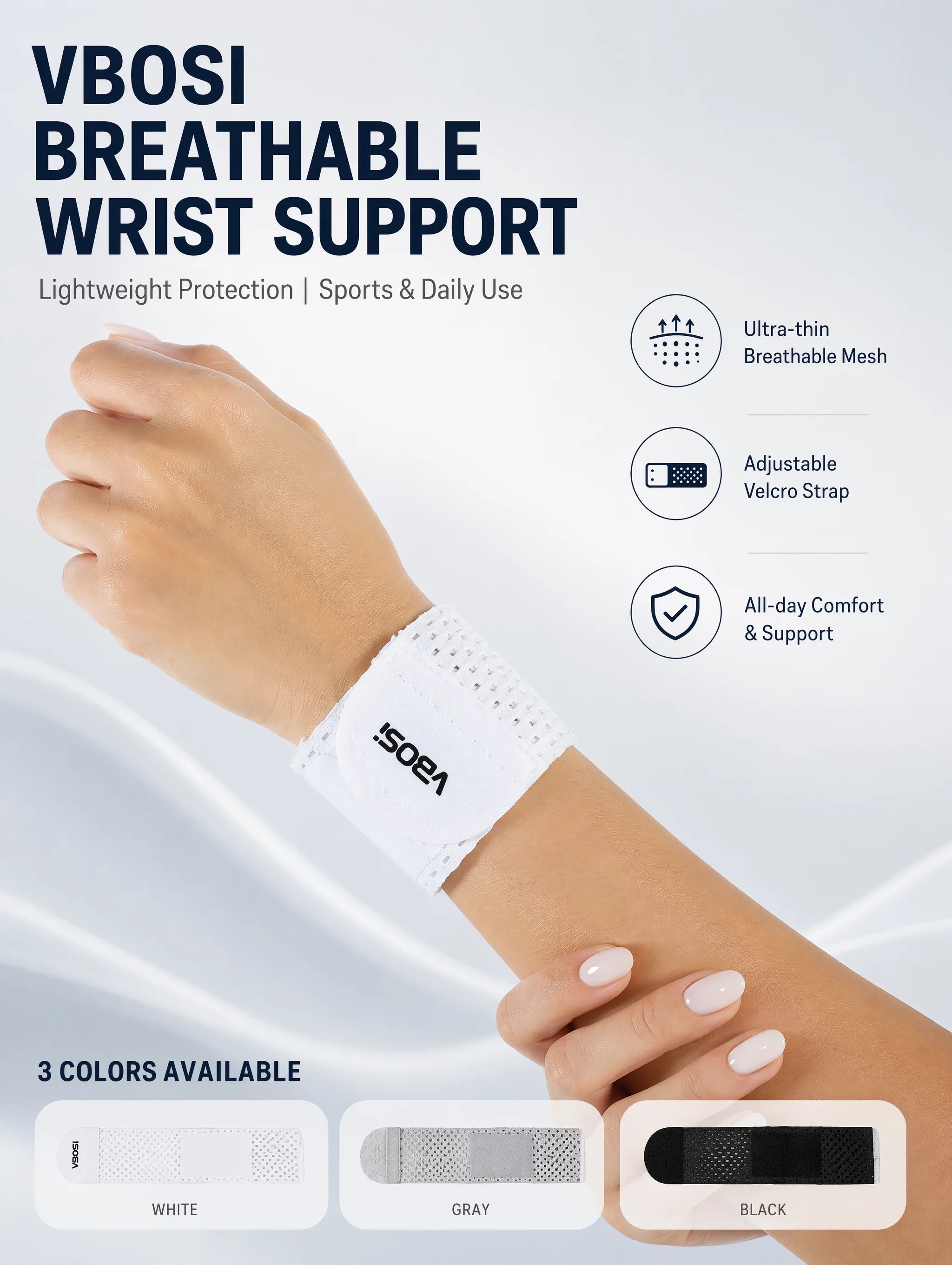 VBOSI Lightweight Compression Wrist Brace for Women, High Elastic Wrist Support for Tendonitis, Badminton Basketball Fitness