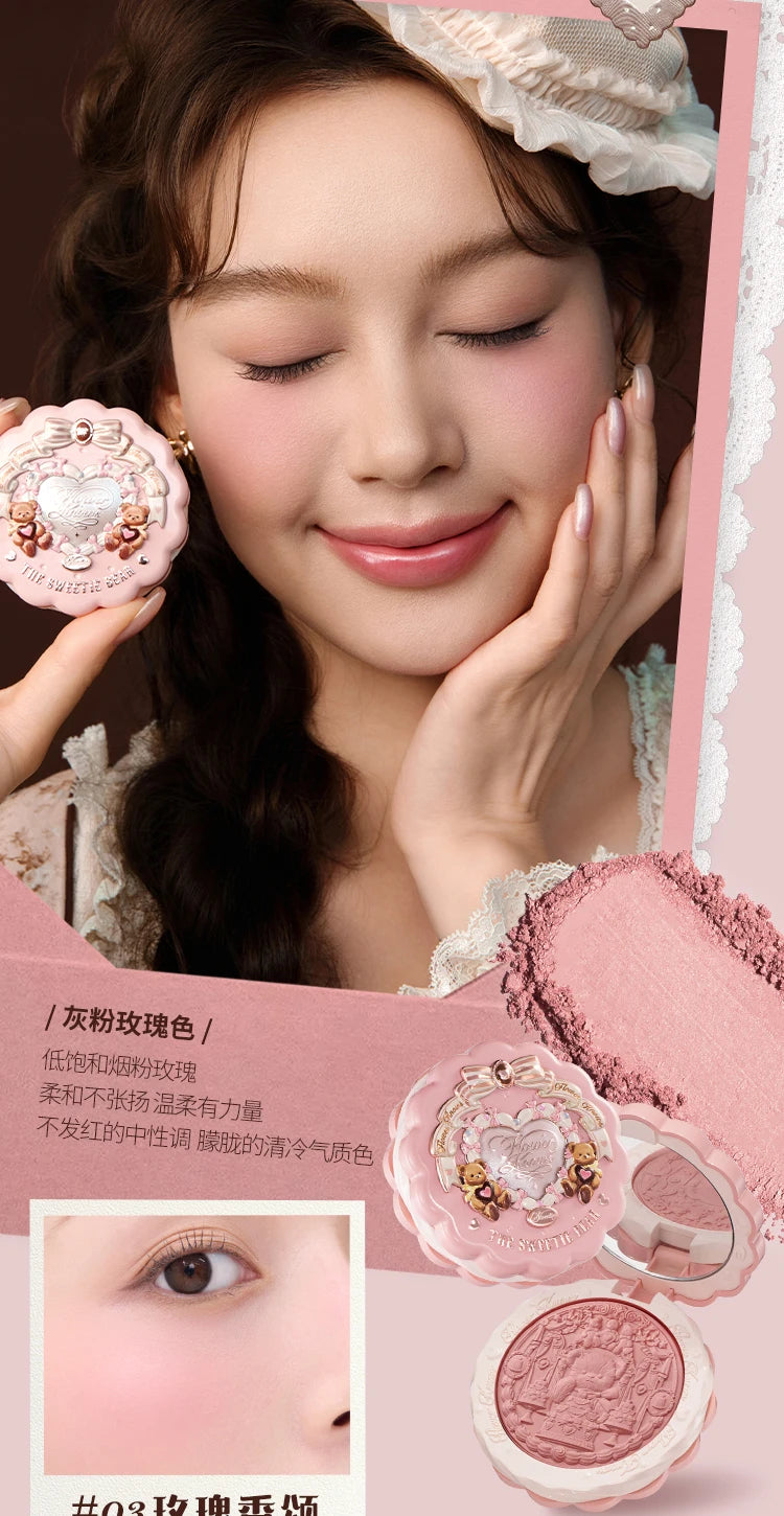 Tidesmit Flower Knows Sweetie Bear silk satin matte blush powder for natural cheek contour and vegan face makeup