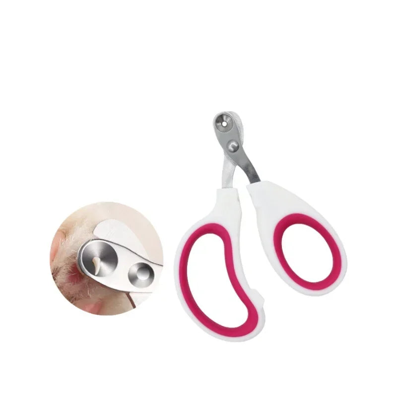 Professional stainless steel cat and dog nail clippers with non-slip pink handles for safe, easy pet grooming.
