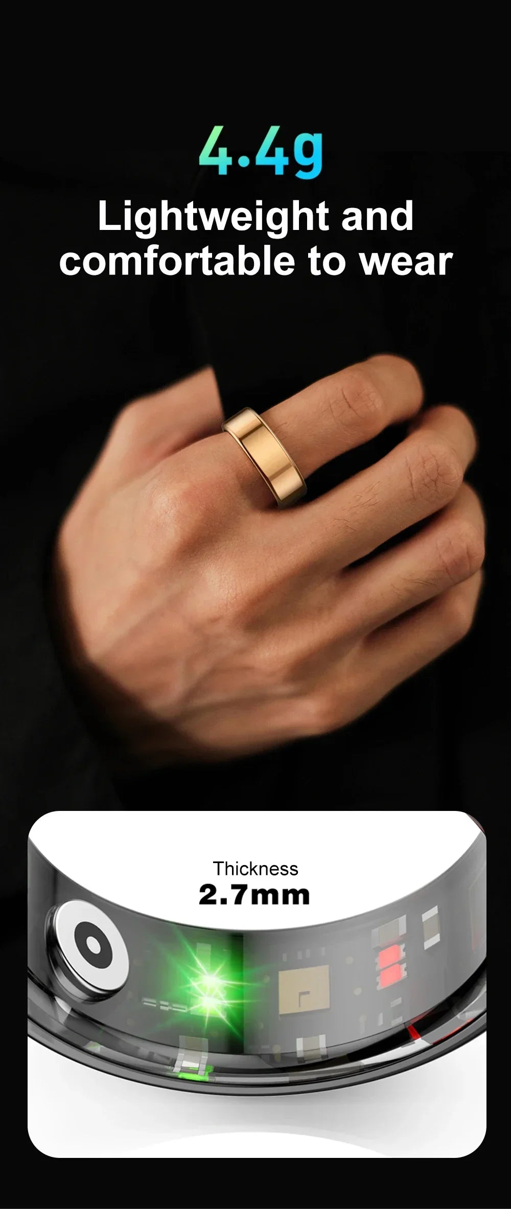 New Health Tracker Smart Ring, Heart Rate Blood Oxygen Monitoring Multi-sport Modes IP68 Waterproof for Men Women Sleep Fitness