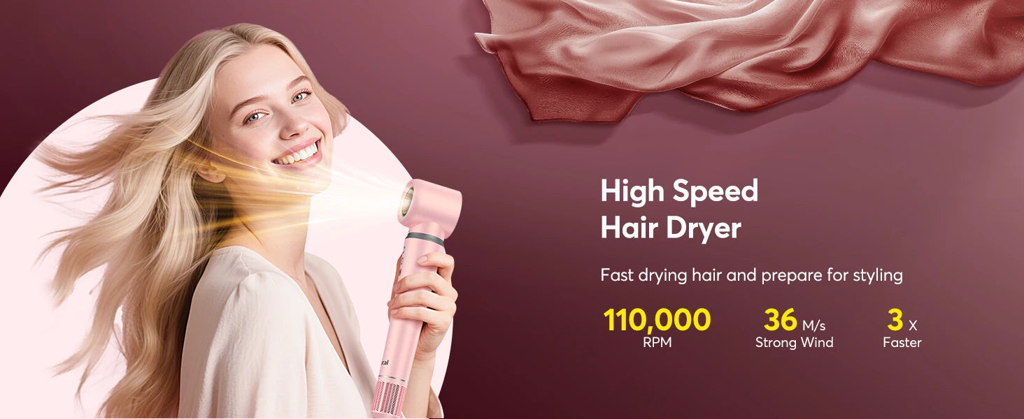 Pink 5-in-1 high-speed hair dryer and air wrap styler for frizz-free, professional salon styling at home.
