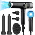 Black 1800W high-speed hair dryer with digital display, 5 attachments, and ionic tech for salon-quality styling.