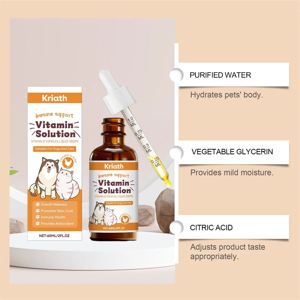 60ml Vitamins B Complex For Dogs Cats Immune Support Pet Body Care Drop Natural Grooming Drops For Pet Fur Growth & Health Skin