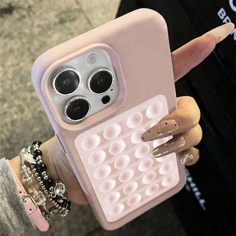 iPhone 17 Pro Max Case with Suction Cup Stand Litchi Leather Tidesmit