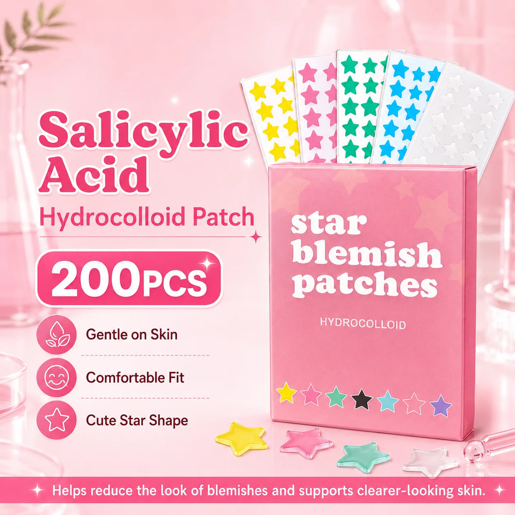200PCS Five-Point Star Acne Patch Set Multi Color Pimple Cover Stickers for Day Night Face Body Use
