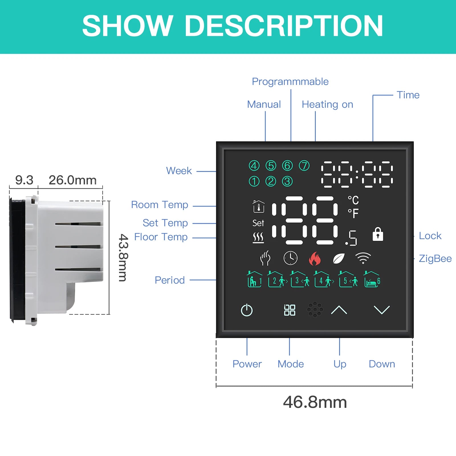 BSEED Zigbee Thermostat LED Touch Screen Switches Electric Floor Heating Room Alexa Temperature Controller Tuya App USB Socket