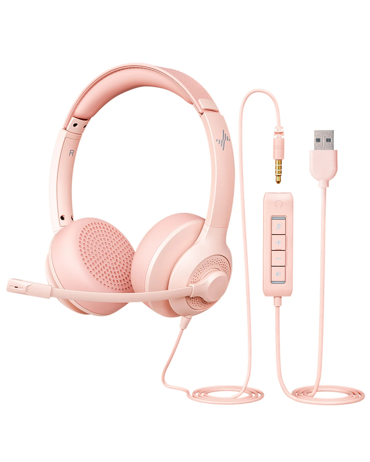 USB PC Headset with Noise Cancelling Mic for Office & Studio Calls Pink Tidesmit