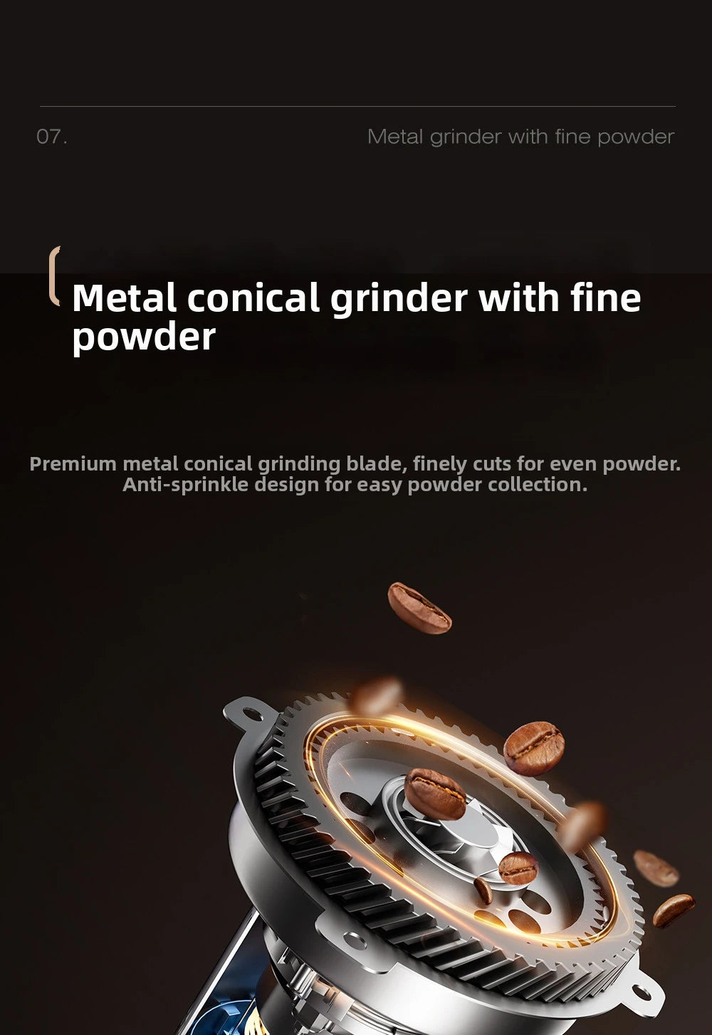 Durable metal conical coffee grinder blade assembly for consistent, fine coffee powder grinding and easy cleaning.