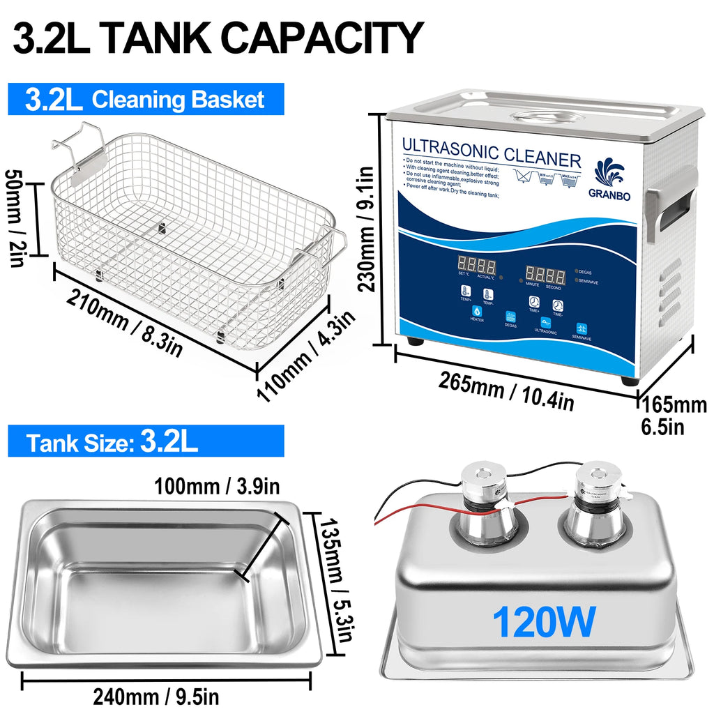 Tidesmit 3.2L 180W ultrasonic cleaner for dental and manicure instruments with stainless steel interior view