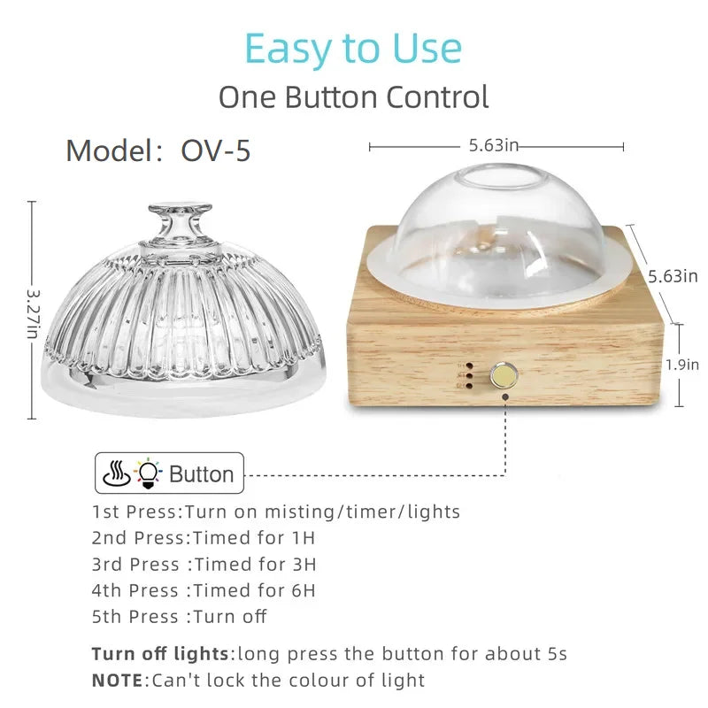 Glass Essential Oil Diffuser Wood Base Glass 200ml Ultrasonic Aroma Diffusers With Timer Waterless Auto Off For Home Office