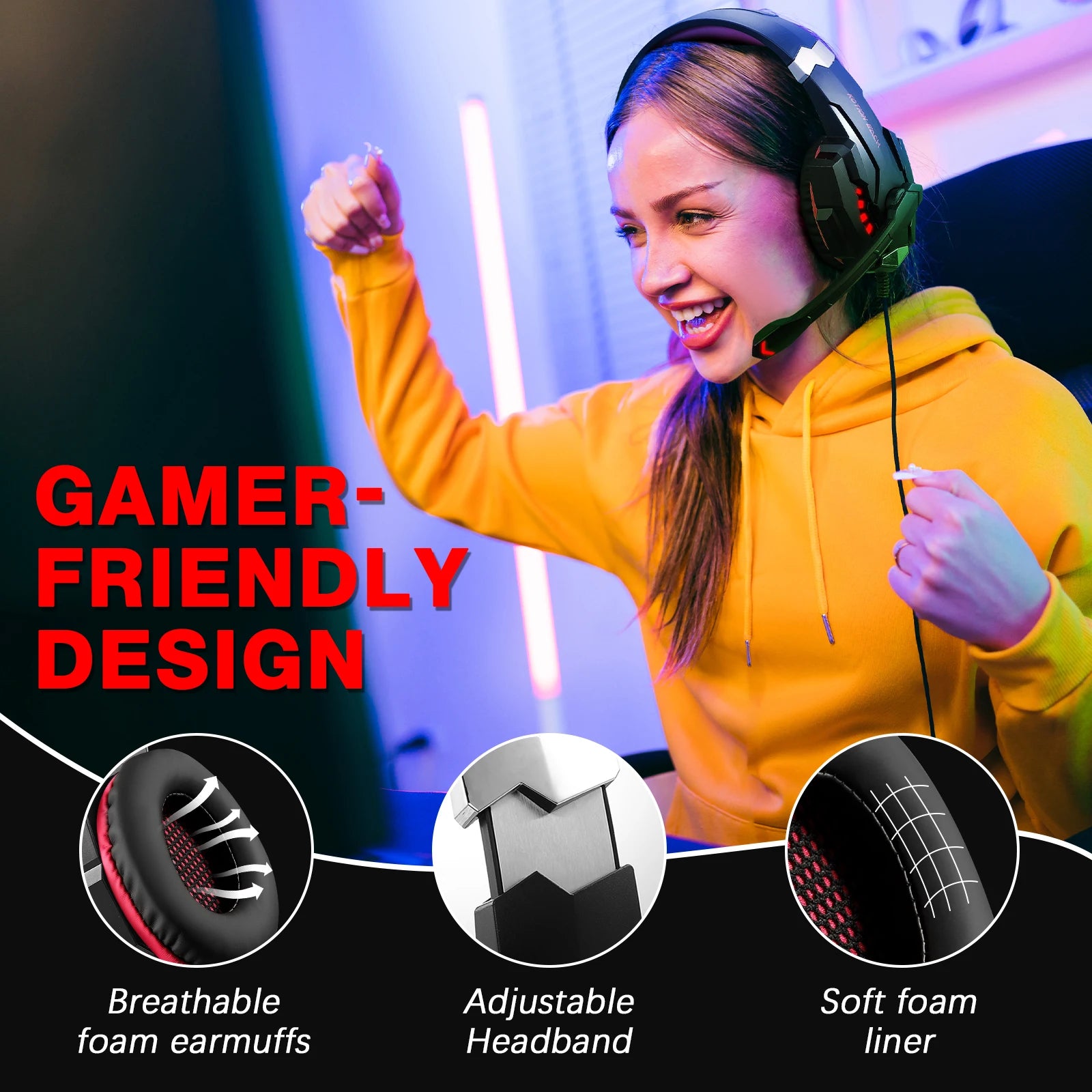 Tidesmit G9000PRO Wired Gaming Headphones - PS5 & PC Noise Cancelling Mic Tidesmit