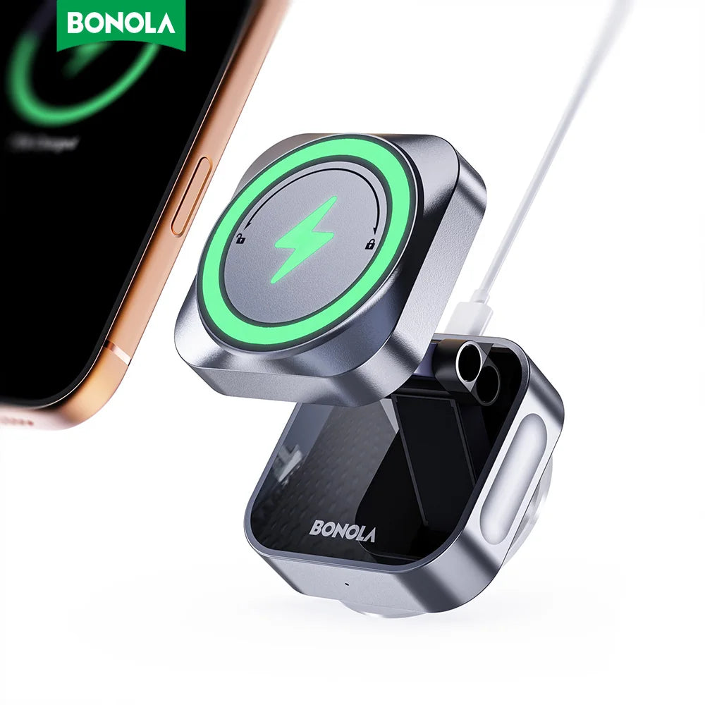 Wireless Car Charger Vacuum Suction Stand - Qi Certified for iPhone 16 Gray Tidesmit