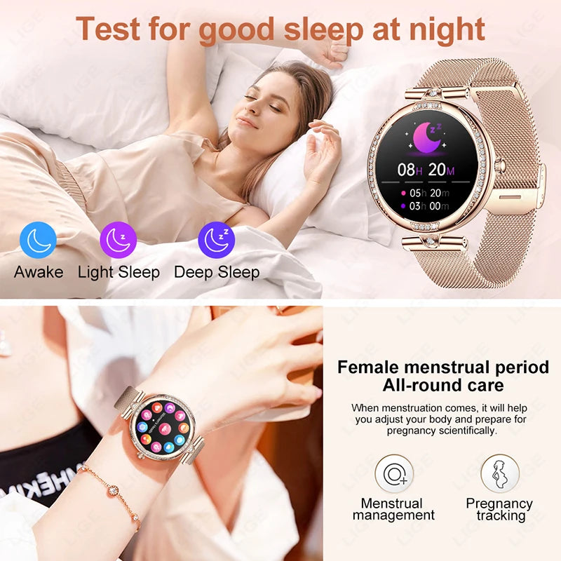 LIGE New Women Smart Watch 1.19 Inch AMOLED Full Touch Screen Sports Fitness Watches Bluetooth Call Digital Smartwatch Lady Gift