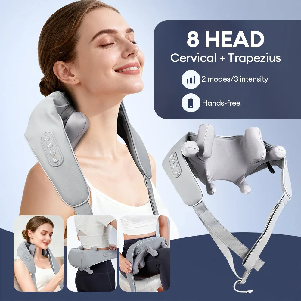 Wireless Neck and Shoulder Massager - 8-Head Deep Tissue Shiatsu Back Massage Instrument Tidesmit