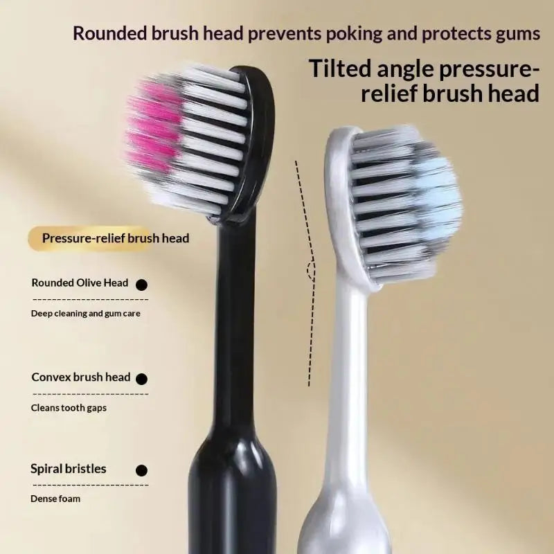 Soft Bristle Toothbrush 4 Pcs Convex Mountain Head, Deep Cleaning Adult Daily Oral Care, Home Toothbrush Set for Sensitive Gums
