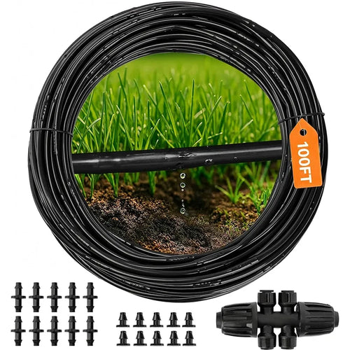 1/4 in dripline tubing 100 ft roll with built-in emitters, black coiled hose
