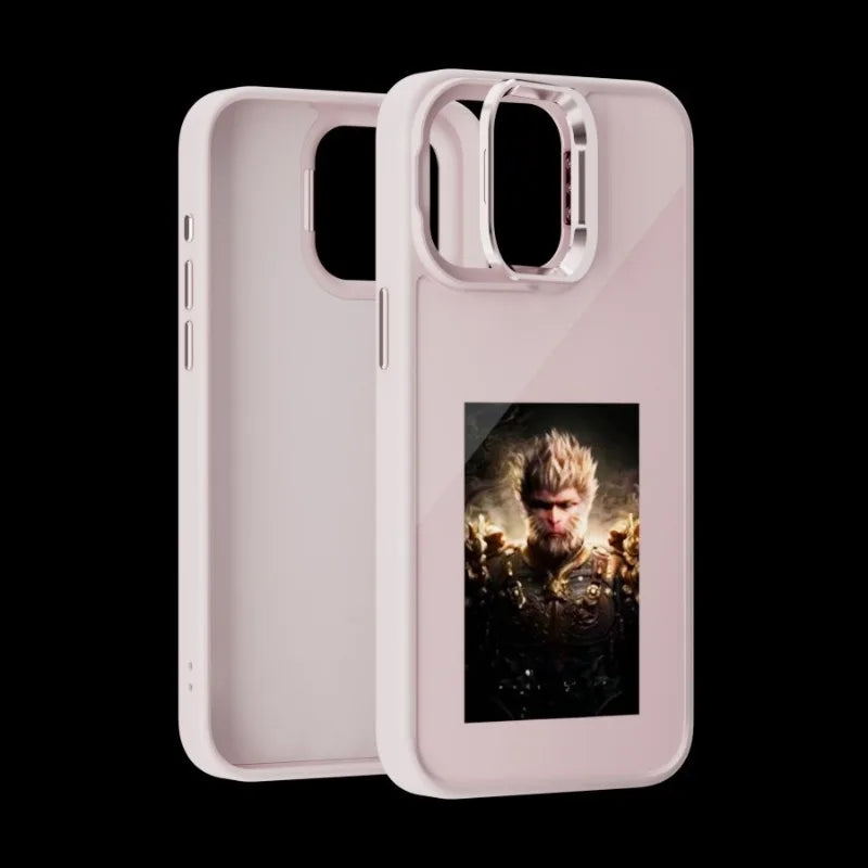 E-Ink Phone Case for iPhone 15 Pro - Customizable Display Shockproof Cover Pink Tidesmit