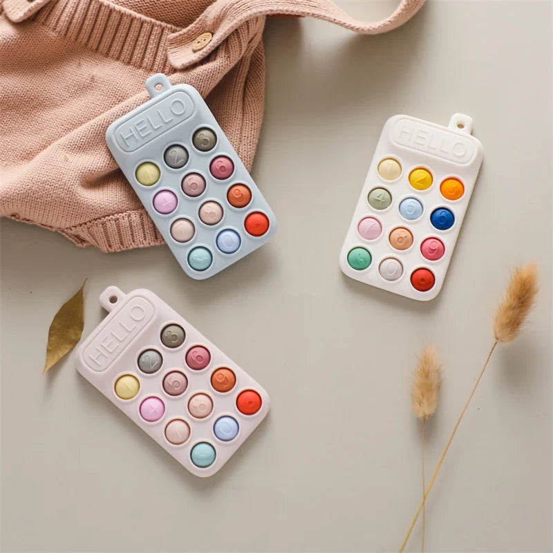 Baby Silicone Phone Teether Toy Pacifier Kids Cartoon Teething Silicone Newborn Early Dental Care Gums Molar Stick Baby Toy Gift