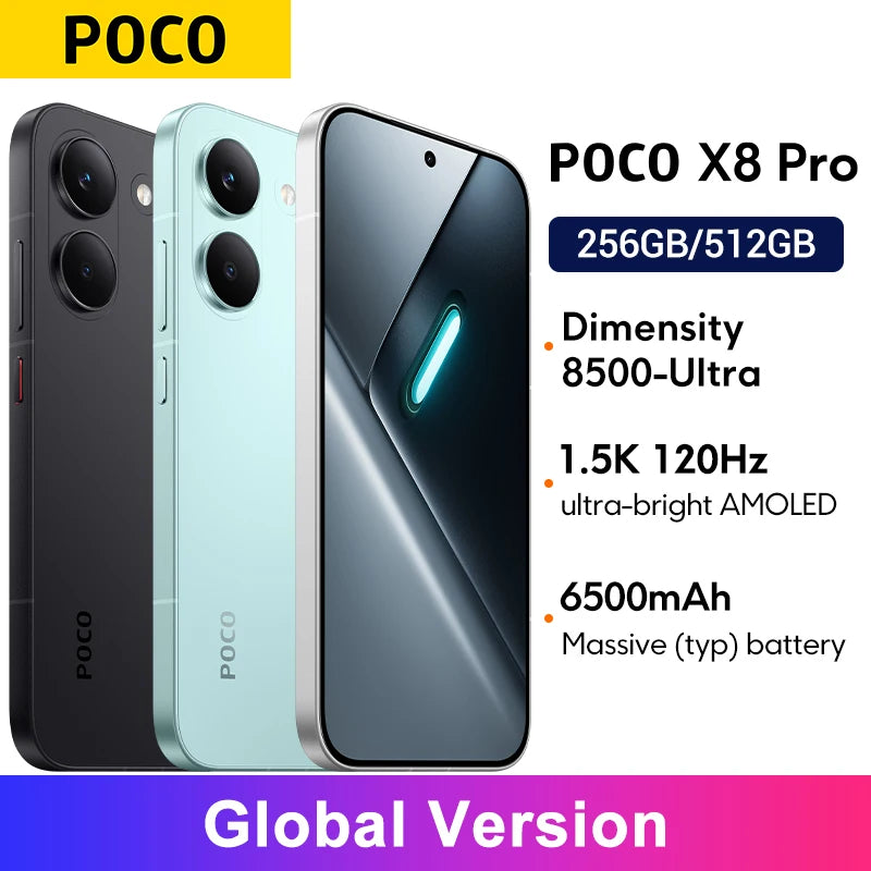 POCO X8 Pro Global Version Smartphone Dimensity 8500-Ultra 6500mAh battery 6.59" 1.5K 120Hz AMOLED display 50MP