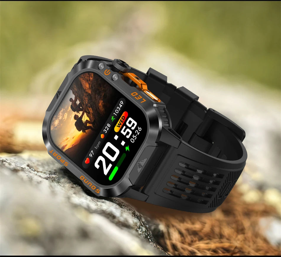 New Military Grade 1200mAh Battery Smartwatch Men 5ATM Waterproof Sports Tracker Flashlight Heart Rate AMOLED Screen Smart Watch