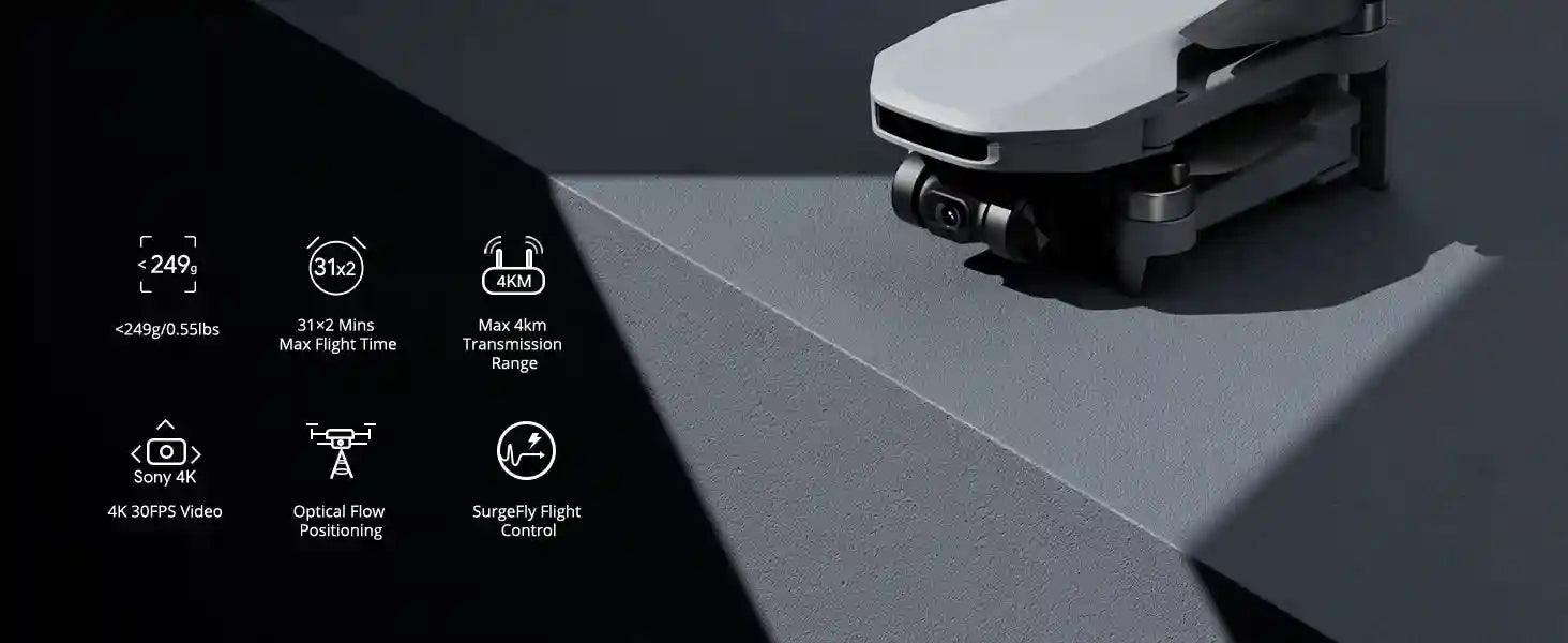 4K GPS Camera Drone | 249g Lightweight | 4km Range | 2 Battery Kit Tidesmit