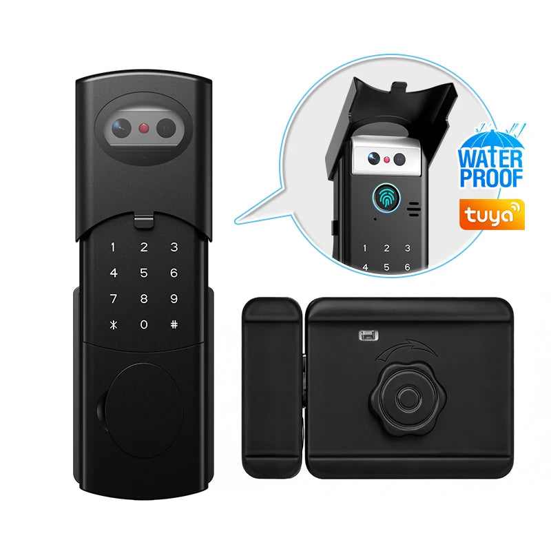 Tuya WiFi APP 3D Face Recognition Fingerprint Smart Lock Waterproof Gate Iron Door RFID Digital Face Recognition Lock For home