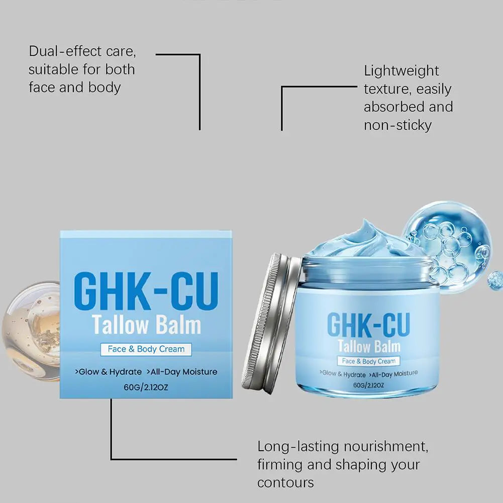 GHK-CU Copper Peptide Tallow Balm, Hydrating Firming Face & Body Cream, Gentle All-Day Moisture for All Skin Types 60g