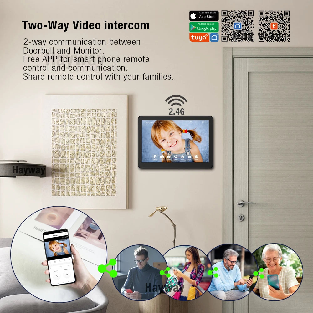 Hayway Tuya Wireless Video intercom Kit 10 "IPS Full Touch Screen 1080P Camera With Mobile Detection Support one-key Unlock