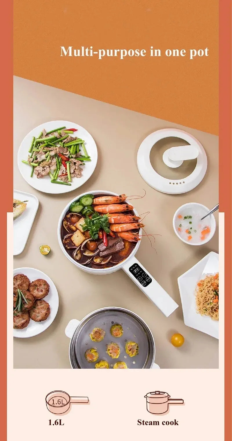 Multifunctional electric cooking pot with steam cook design and meal serving ideas