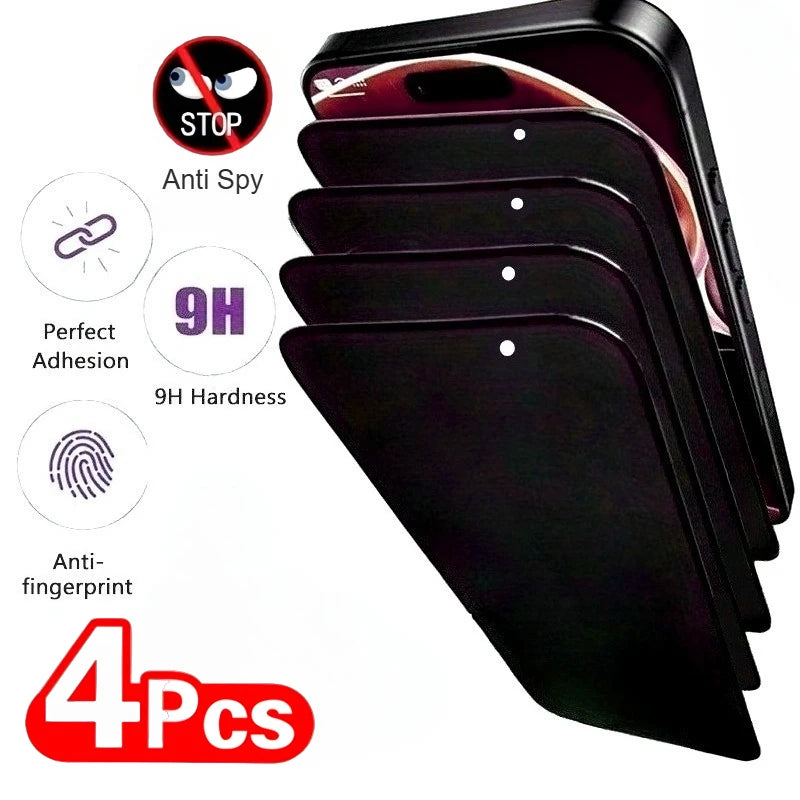 4Pcs Anti Spy Full Screen Protector for iPhone 17 16 15 14 Pro Max 15 16 Plus Tempered Glass for iPhone 13 12 11 Pro 16e 17 Air AE 4 pieces Anti Peeping Tidesmit