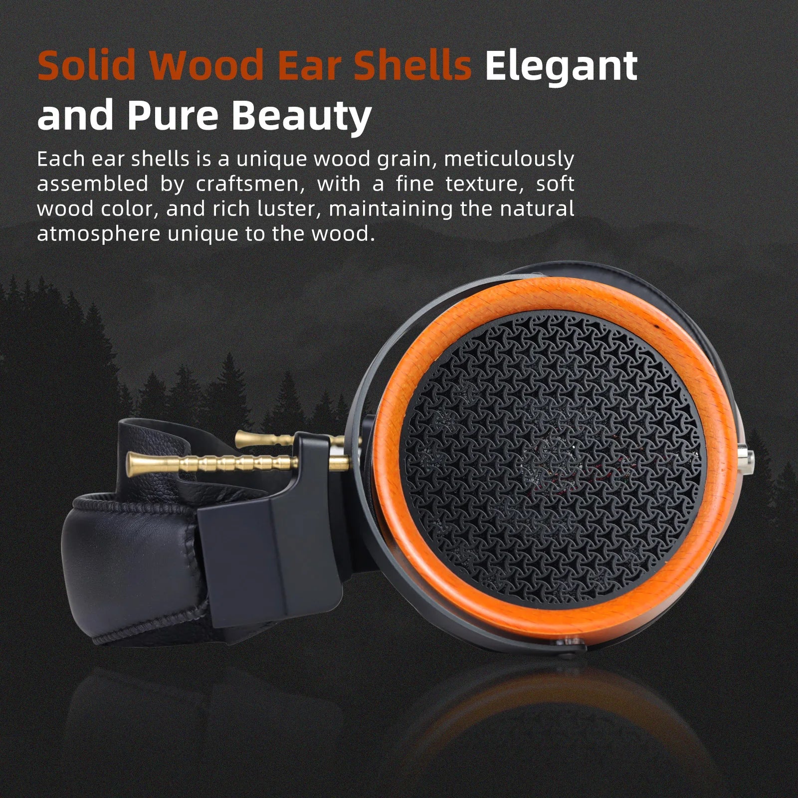 Wooden HiFi Open-Back Headphones 53mm Drivers - HD11 Detachable Cable Tidesmit