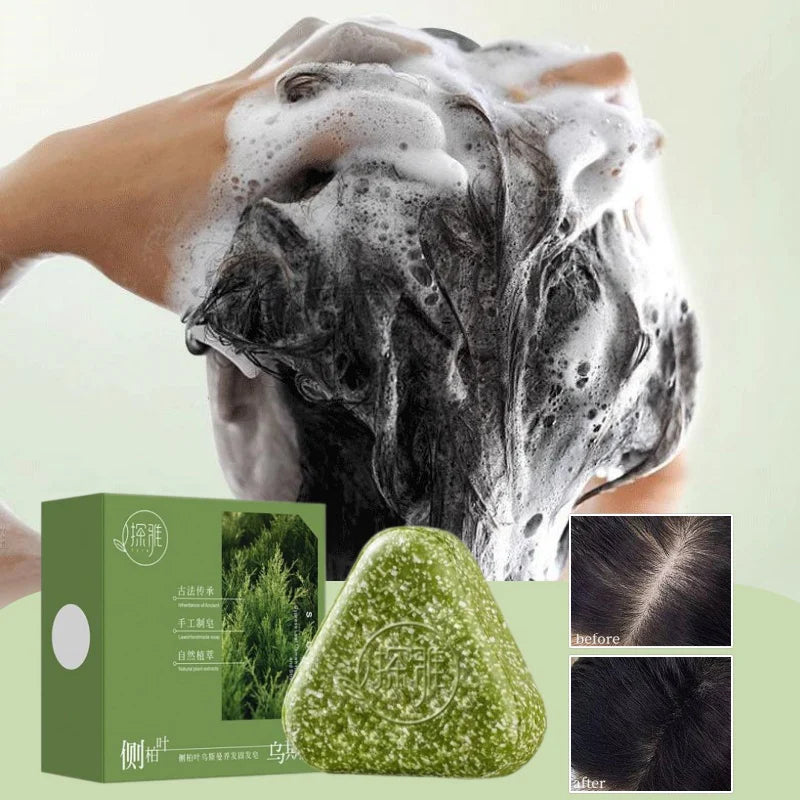 Usman Grass Platycladus Herbal Shampoo Soap Natural Hair Loss Treat Strengthens Roots Controls Oil Cleanses Scalp Hair Growth