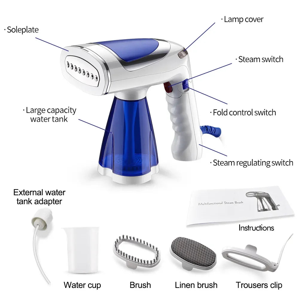 Tidesmit 1600W foldable handheld garment steamer for clothes, portable electric travel steam iron, angled view.