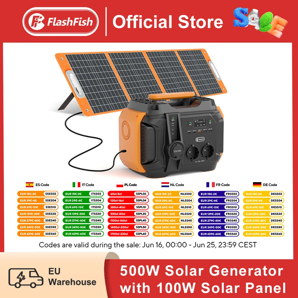 Portable Power Station 540Wh with 100W Solar Panel Kit | Tidesmit Tidesmit