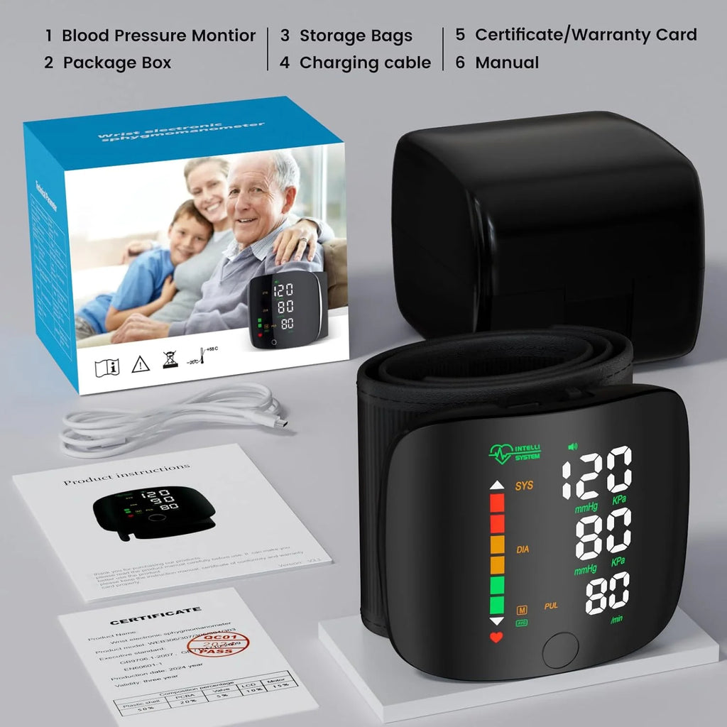 Rechargeable Wrist Blood Pressure Monitor Medical Digital Irregular Pulse Heart Rate Digital Tensiometer Health Tonometer