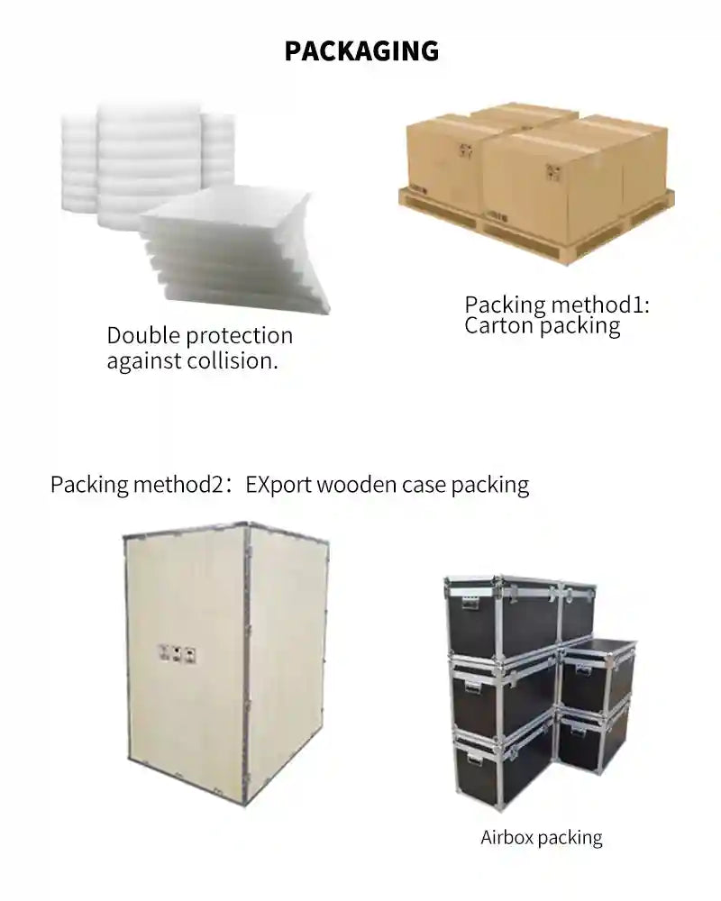 Secure professional packaging options for RF Ozone Gold Plasma Pen, including cartons, wooden cases, and airboxes.