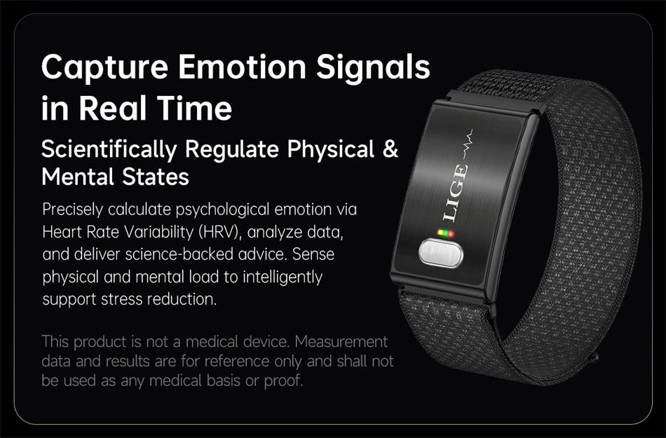 LIGE ECG HRV Health Smart Bracelet Heart Rate Blood Pressure Monitoring Body Fat BMI Body Temperature Fitness Tracker Smartwatch