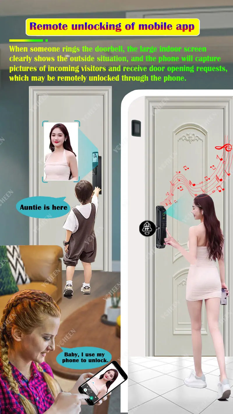 6068,5572,6072,6085 Mortise Lock Tuya Wifi App Camera Smart Digital Lock With Fingerprint Face Key Card Rfid