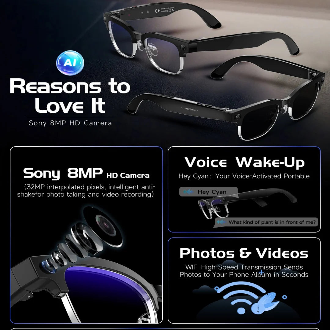 Smart Bluetooth Glasses with AI Camera and Live Translation - Tidesmit Tidesmit