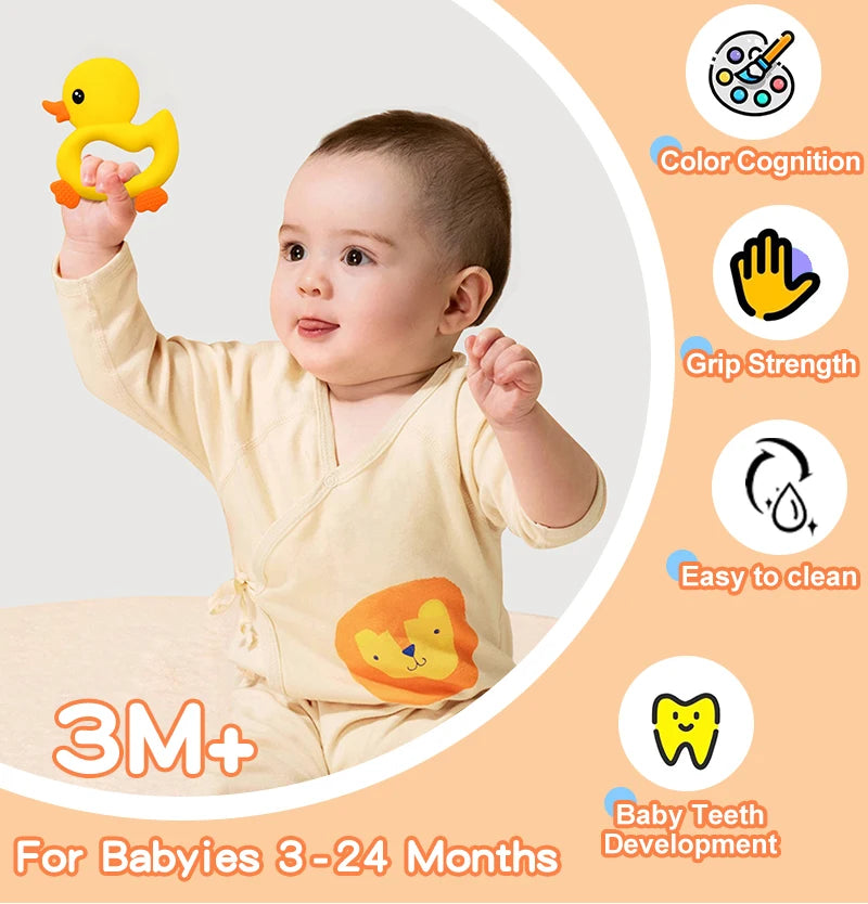 New Arrival Baby Teether Cartoon Duck Shape Silicone Teether Pacifier Clip Baby Toy Teething Accessories