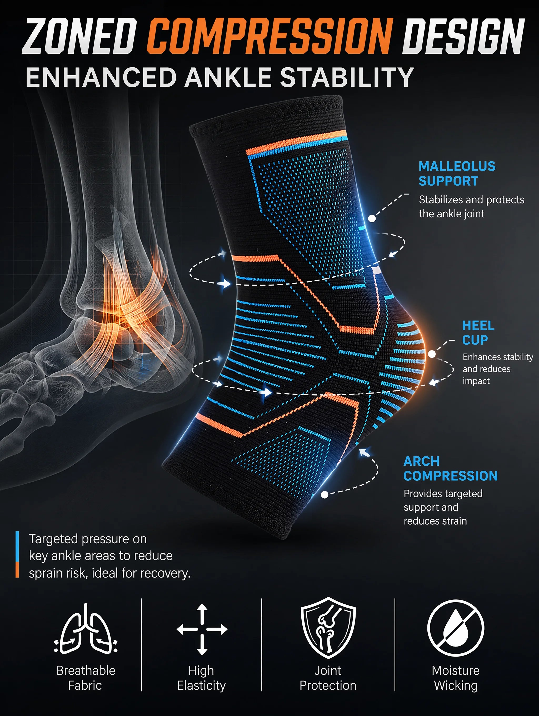 Ankle Brace Support Sleeve 3D Compression Ankle Protector Anti-Sprain Breathable Elastic for Running Basketball Gym Fitness Men