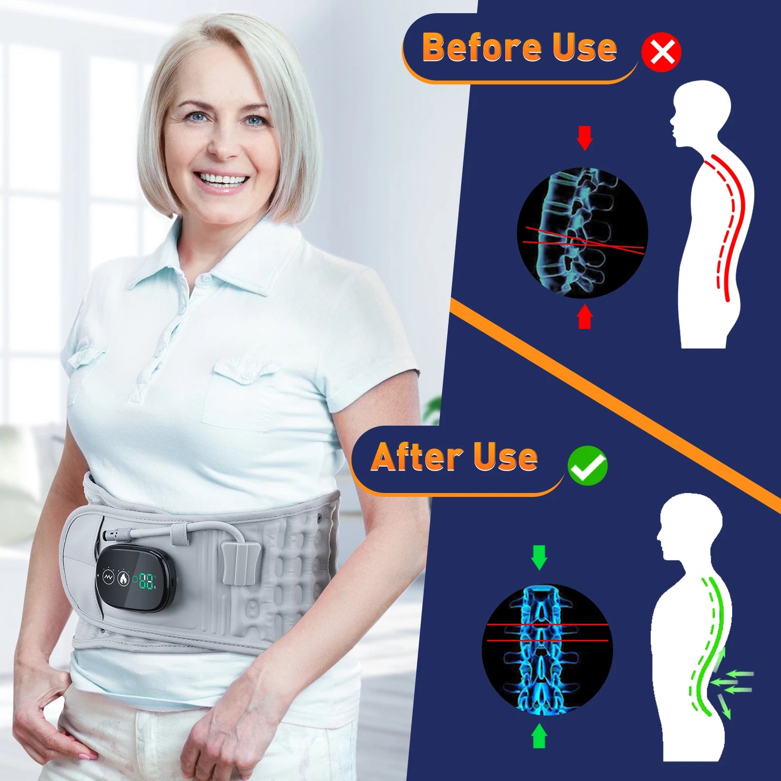 Lumbar Decompression Belt with Red Light Therapy and Vibration Support Fascia Gun Tidesmit