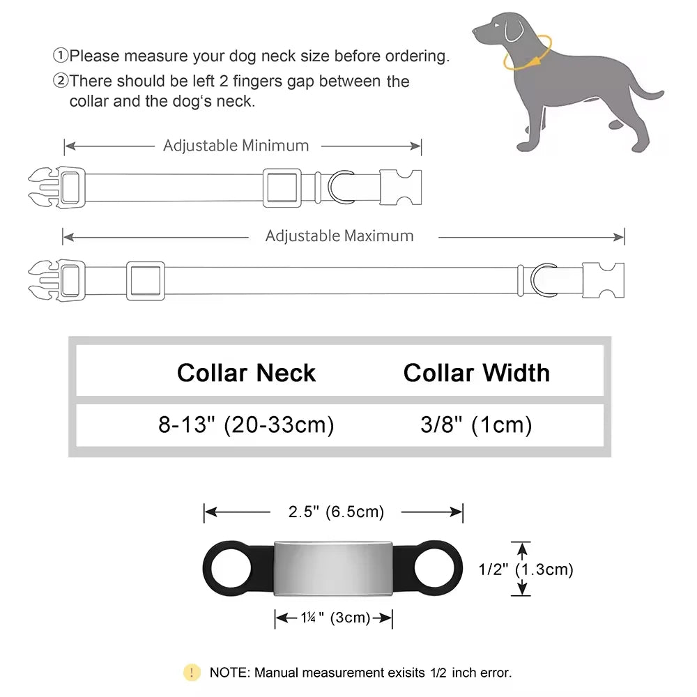 Size guide for personalized cat & dog collars: adjustable 8-13" reflective ID collar for safety and anti-loss.