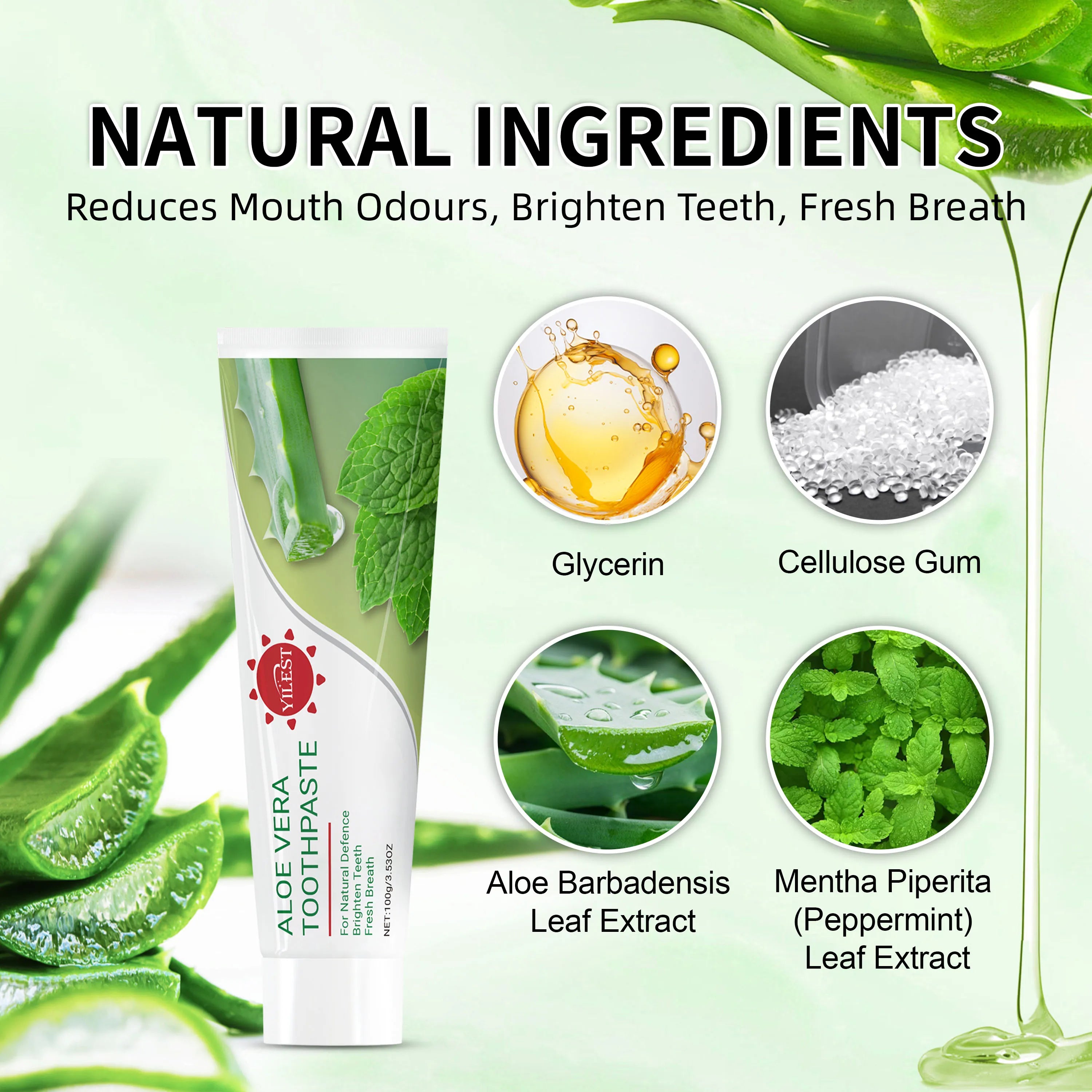 Tidesmit Aloe Vera toothpaste with natural peppermint extract for teeth whitening and healthy gum care