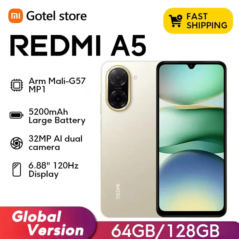 Redmi A5 5G Smartphone 6.88 Inch Display 64GB Gold AE Tidesmit