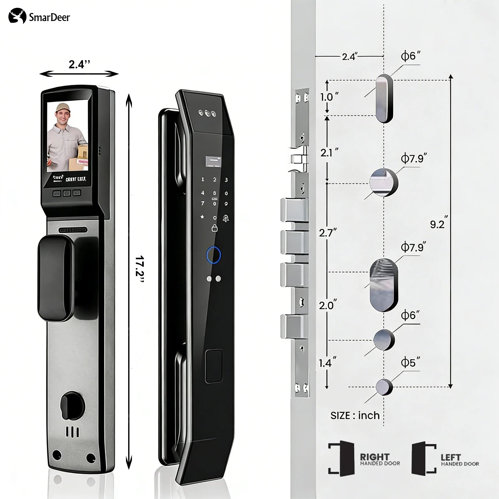 SmaerDeer Smart lock with Camera 3D Facial Recognition Electronic Door Lock with Visual Doorbell for Video Surveillance
